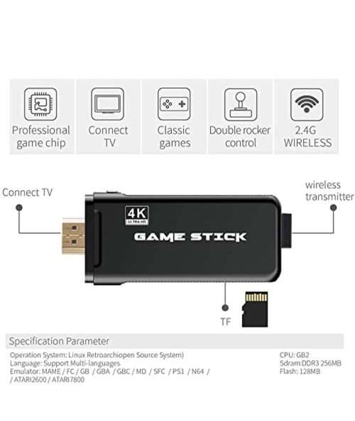 Game Stick 4K HD TV Video Game Dongle PS1 Emulators Double 2.4G Wireless Gamepad Controller 3D Game