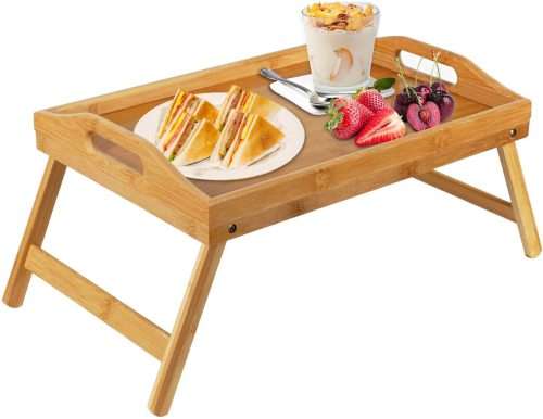 Bamboo Bed Tray Table With Foldable Legs Breakfast Tray for Sofa