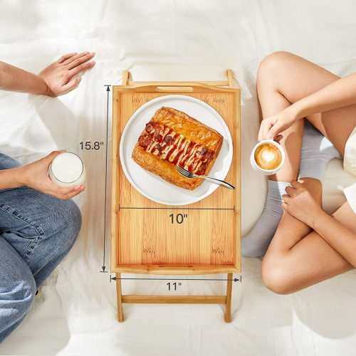 Bamboo Bed Tray Table With Foldable Legs Breakfast Tray for Sofa