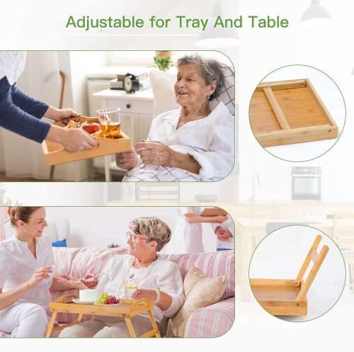 Bamboo Bed Tray Table With Foldable Legs Breakfast Tray for Sofa