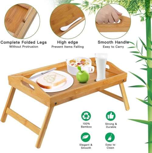 Bamboo Bed Tray Table With Foldable Legs Breakfast Tray for Sofa