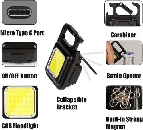 Mini Flashlight Keychain LED Light Pocket LED Work Light USB Charge Small Light Corkscrew