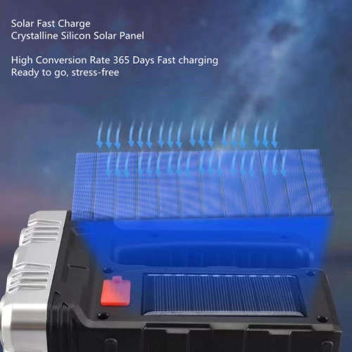 Ultra Bright 8 LED Flashlight Searchlight with USB and Solar Dual Charging TorchLight