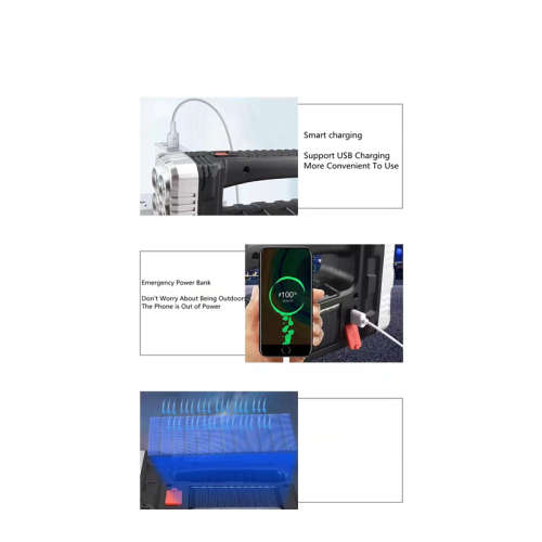 Solar Rechargeable Flashlight Outdoor Household Emergency LED Side Light Searchlight Strong Light