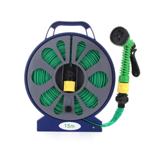 Flat Garden Hose with 7 Pattern Spray Nozzle with Stand 15M