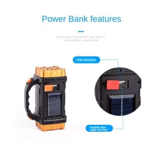 Portable Solar LED Handheld Flashlight with Work Light USB Rechargeable