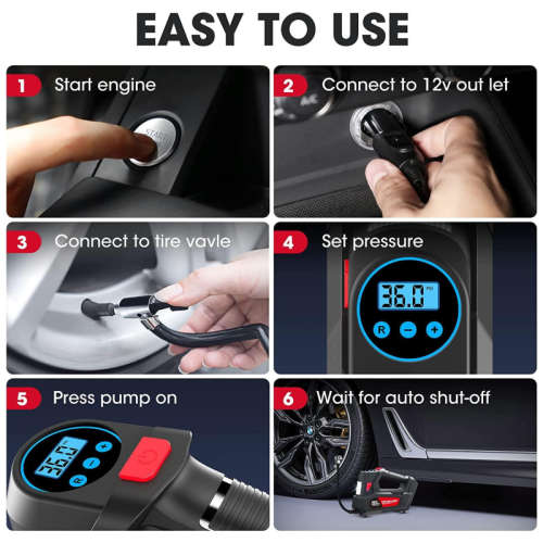 DC 12V Portable Car Tire Inflator Multifunctional Air Pump with Digital Pressure Gauge