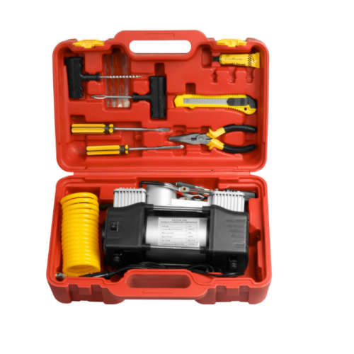 12V Air Compressor Double Cylinder Heavy Duty Car Tire Inflator Tool Kit in Case