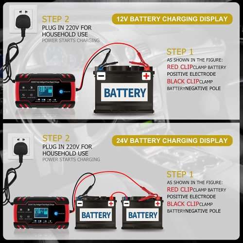 12V 8A - 24V 4A Smart Pulse Repair Battery Charger