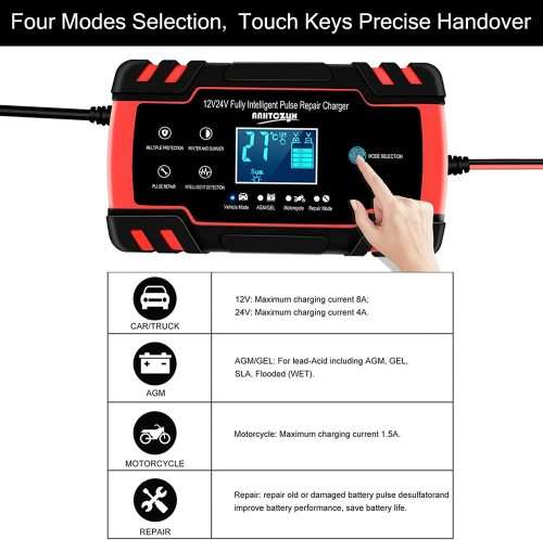 12V 8A - 24V 4A Smart Pulse Repair Battery Charger