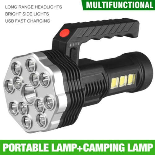 Super Bright 4 Modes With Handle USB Rechargeable Torch Emergency Led Flashlight 13 LED + COB