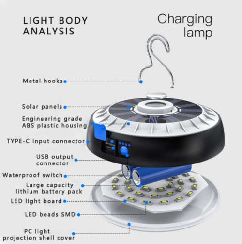 Solar Emergency Charging Light 4-Level Power Display Remote Control