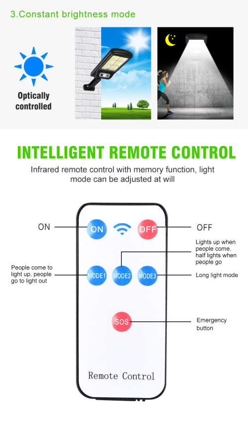 Outdoor Solar Waterproof Street Light Garden Infrared Sensor Motion Smart Remote Control