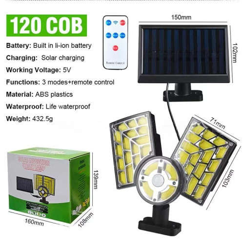 120COB Waterproof Outdoor Solar Induction Adjustable Head Street Light with Remote Control