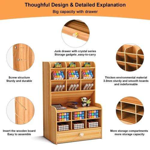 Wooden DIY Desk Organizer with Compartment Drawer Desktop Stationery Organizer