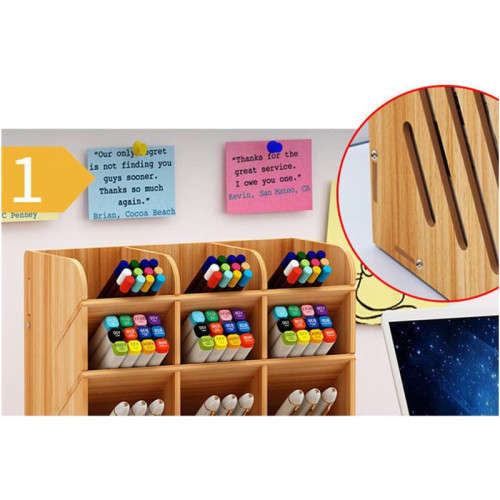 Multi-Functional Desk Organizer Wood Shelf Organizer DIY Pen Holder Box Desktop Stationary Office