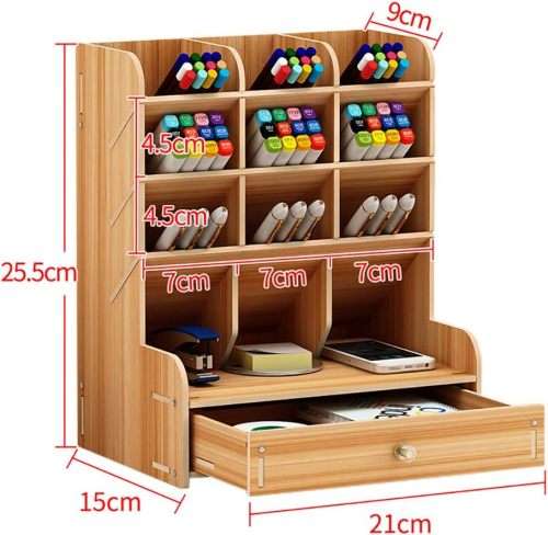 Multi-Functional Desk Organizer Wood Shelf Organizer DIY Pen Holder Box Desktop Stationary Office