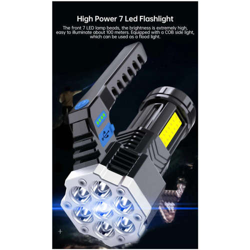 COB 7 LED Flashlight USB Rechargeable Torch Handheld Portable Outdoor Lamp