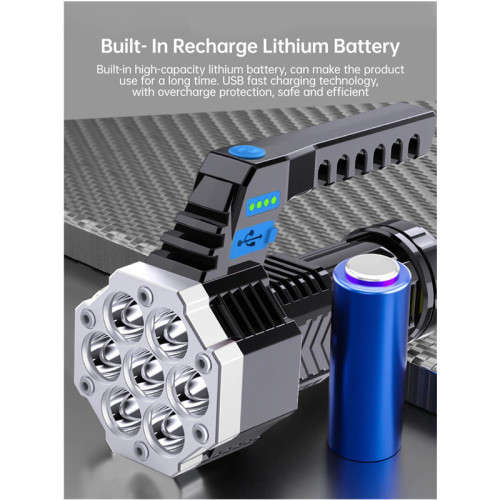 COB 7 LED Flashlight USB Rechargeable Torch Handheld Portable Outdoor Lamp