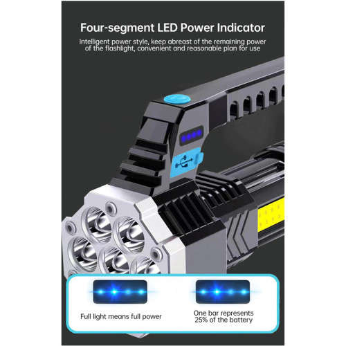 COB 7 LED Flashlight USB Rechargeable Torch Handheld Portable Outdoor Lamp