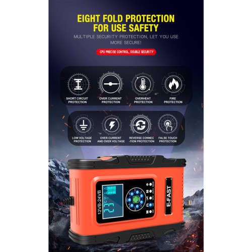 12V 24V 12A Automatic Smart Battery Charger for GEL WET AGM Lithium LiFePO4 LiPo