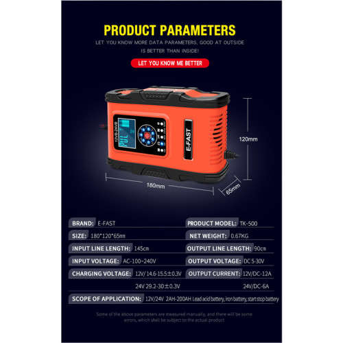 12V 24V 12A Automatic Smart Battery Charger for GEL WET AGM Lithium LiFePO4 LiPo