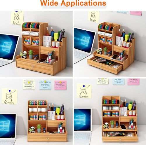 Wooden Desk Organiser DIY Desktop Tidy Pen Holder Large Capacity Stationery Storage Box