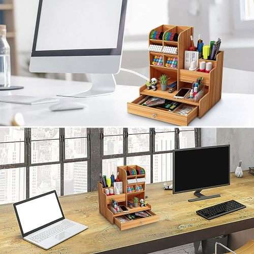 Wooden Desk Organiser DIY Desktop Tidy Pen Holder Large Capacity Stationery Storage Box