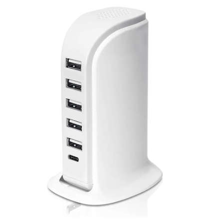 Multiport Super Charger Desktop Portable USB Charging Station Universal Tower, 6 Ports