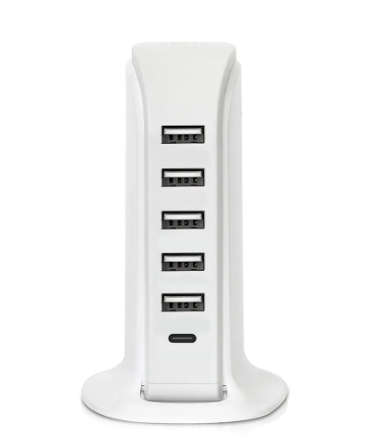 Multiport Super Charger Desktop Portable USB Charging Station Universal Tower, 6 Ports