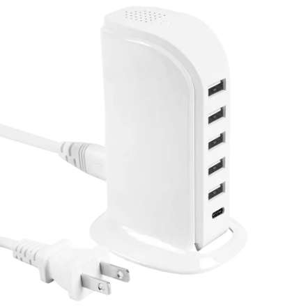 Multiport Super Charger Desktop Portable USB Charging Station Universal Tower, 6 Ports