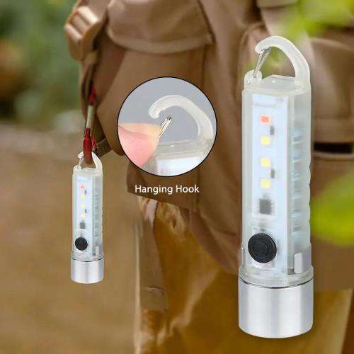 Type-c Rechargeable Lantern Mini Portable Bright Outdoor Camping Flashlight with Red Blue Flash Ligh