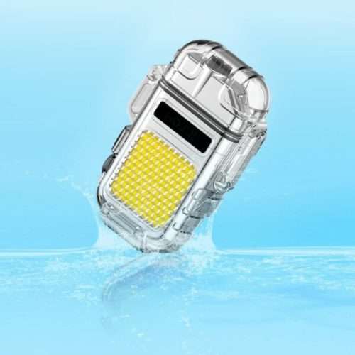 FA-WJ-990 Rechargeable Mini Hook Flashlight With Lighter Clear Case + Type C Charger Cable