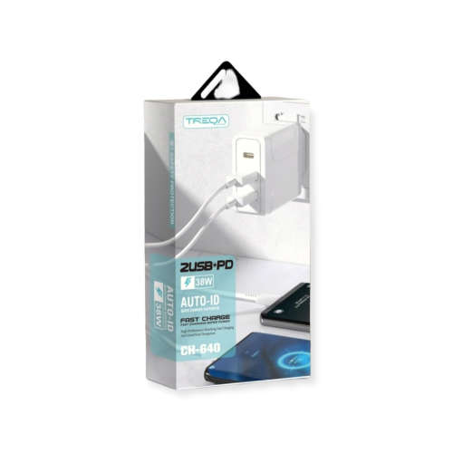 Treqa-CH-6402 USB+ PD 38W Fast Charger With Type C Cable