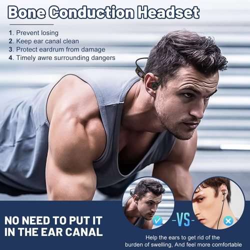 Noise-Canceling Headphones  Waterproof Sports Wireless Air Conduction Headphones Digital Battery Wi