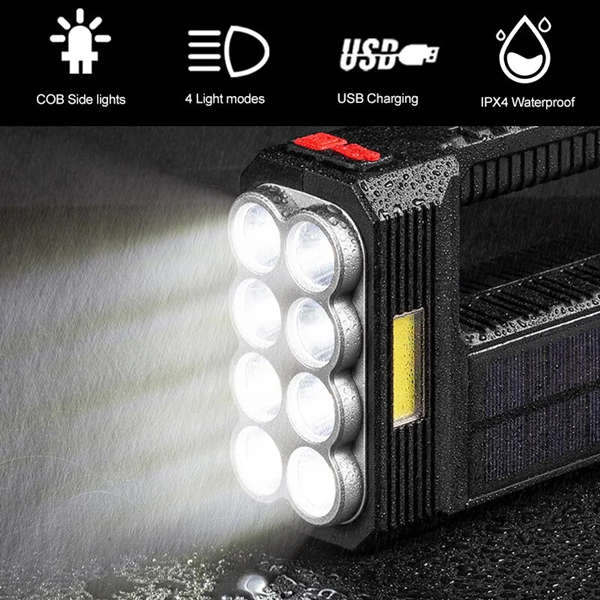 8 LED Solar Rechargeable Flashlights Multifunction LED Torch Portable Flashlight