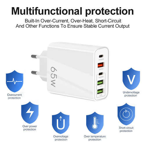 USB C Wall Charger 65W 5 Ports Fast Charging USB-C Charger TYPE-C Charger