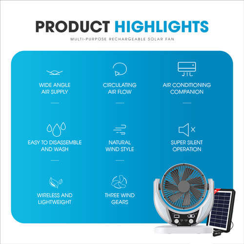 6Inch Desk Fan Solar Fan With Solar Panel USB Rechargeable Fan