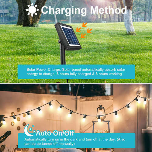 Solar Powered Outdoor Patio String Lights Bistro String Lights with 10 LED Clear