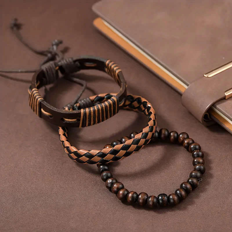 1 Piece Casual Business Men`s Quartz Watch And 3 Pieces Bracelet