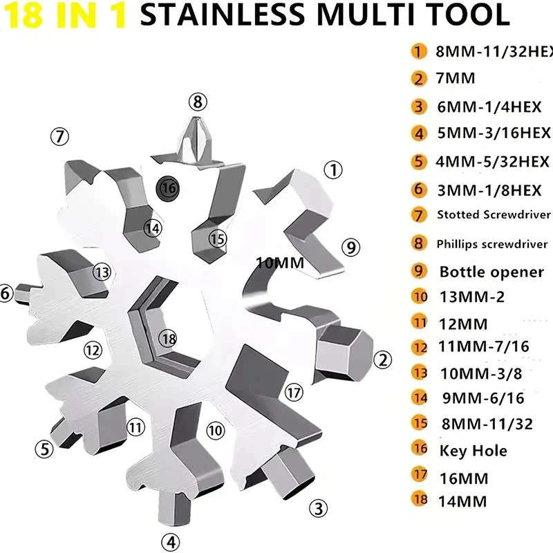 18 In 1 Snowflake Multitool, Christmas Stocking Stuffer,Unique Gifts For Men Women, Snowflake Multi-