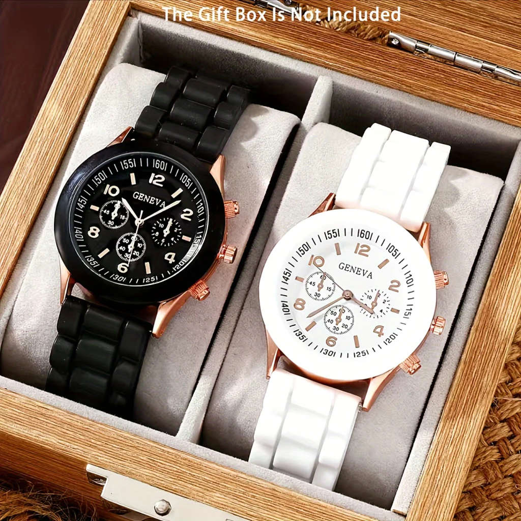 2 Pcs Couple Watches Simple Fashion Quartz Watch Analog Silicone Watch, Valentine`s Day Gift For Him