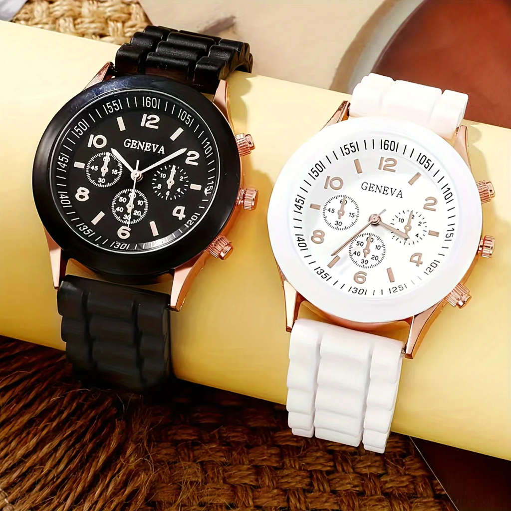 2 Pcs Couple Watches Simple Fashion Quartz Watch Analog Silicone Watch, Valentine`s Day Gift For Him
