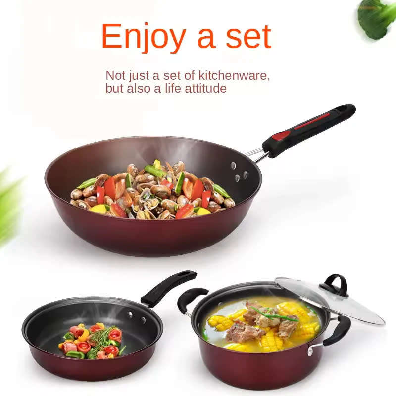 Fine Iron 3-Piece Pots And Pans Non-Stick Cookware Set Cooking Non-Stick Cookware Set