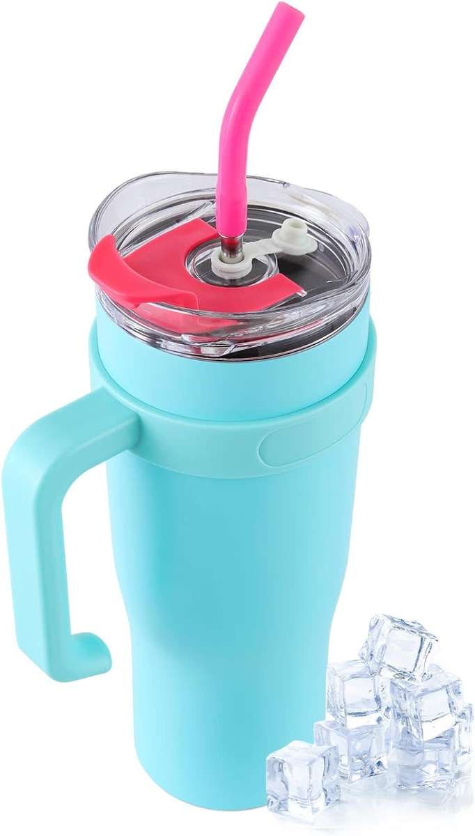 Cold Drink Cup With Handle And Straw, Stainless Steel Flat Bottom Cup With Handle