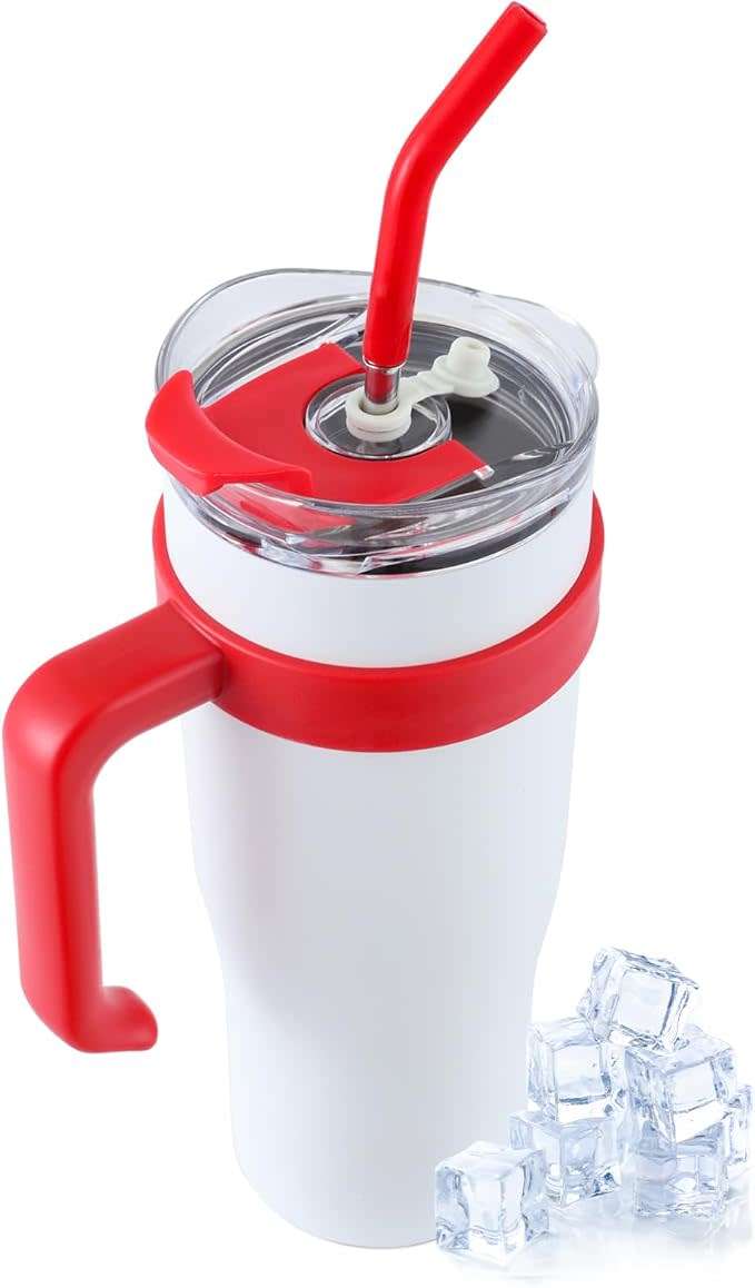 Cold Drink Cup With Handle And Straw, Stainless Steel Flat Bottom Cup With Handle