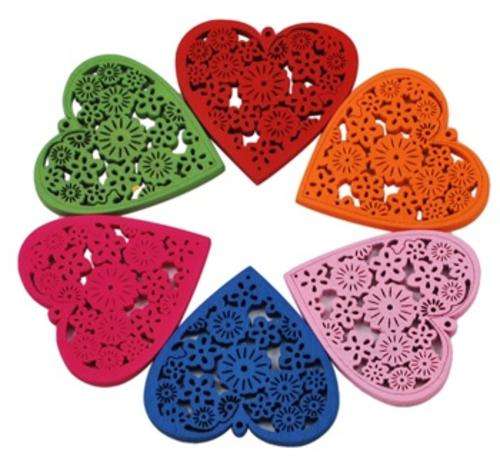 Filigree detail wooden heart (pack of 6 colours)