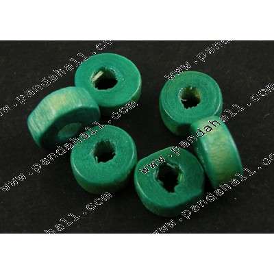 Green wooden flat round beads- sold per bead