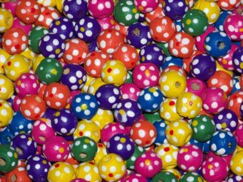 12mm Wooden beads with flower stamped pattern- PACK OF 100 BEADS