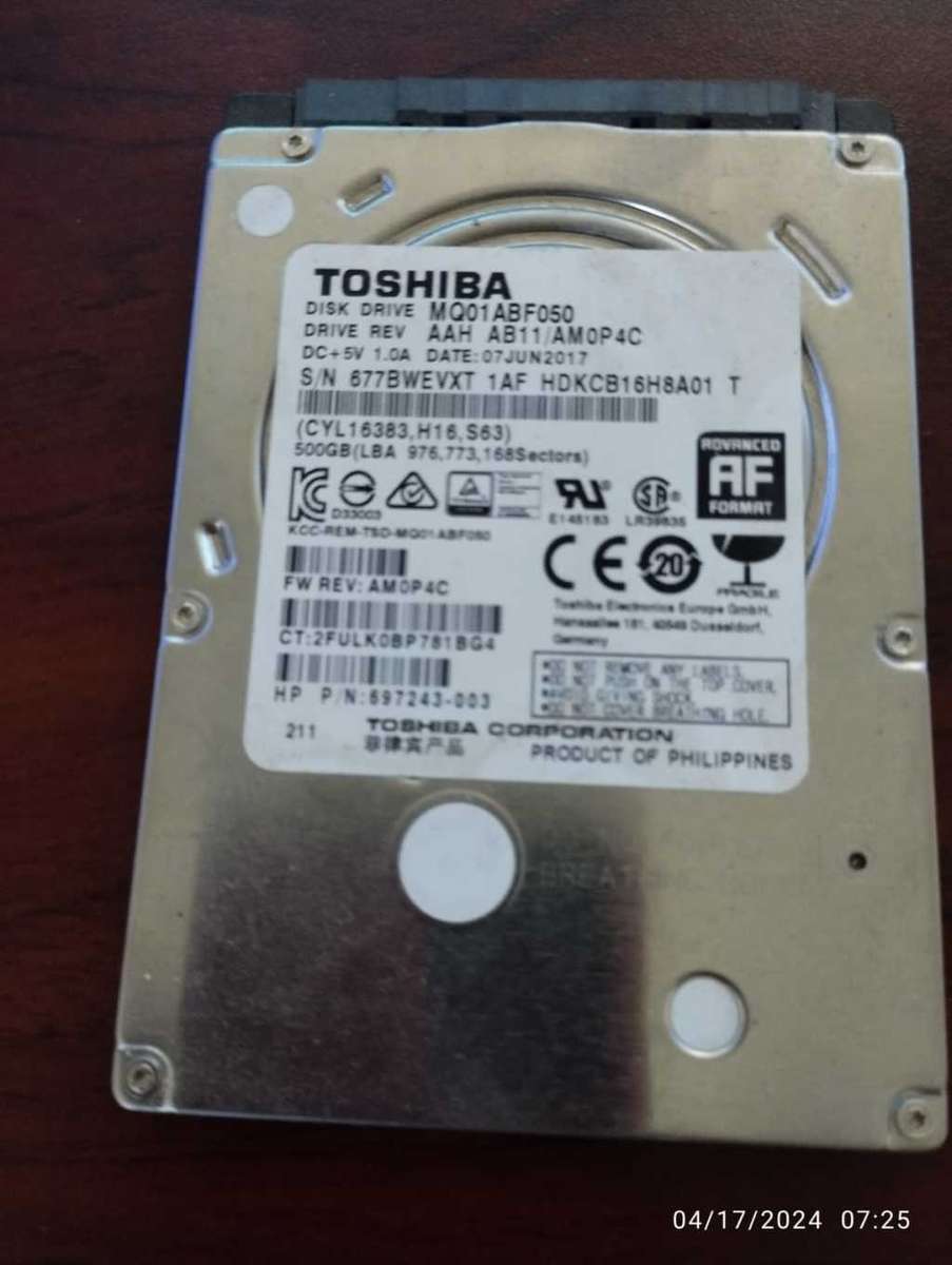 Toshiba 500GB laptop hard drive